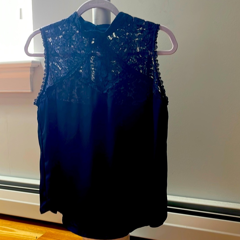 Navy Paper Crane sleeveless top, lace detail. Only worn a few times.